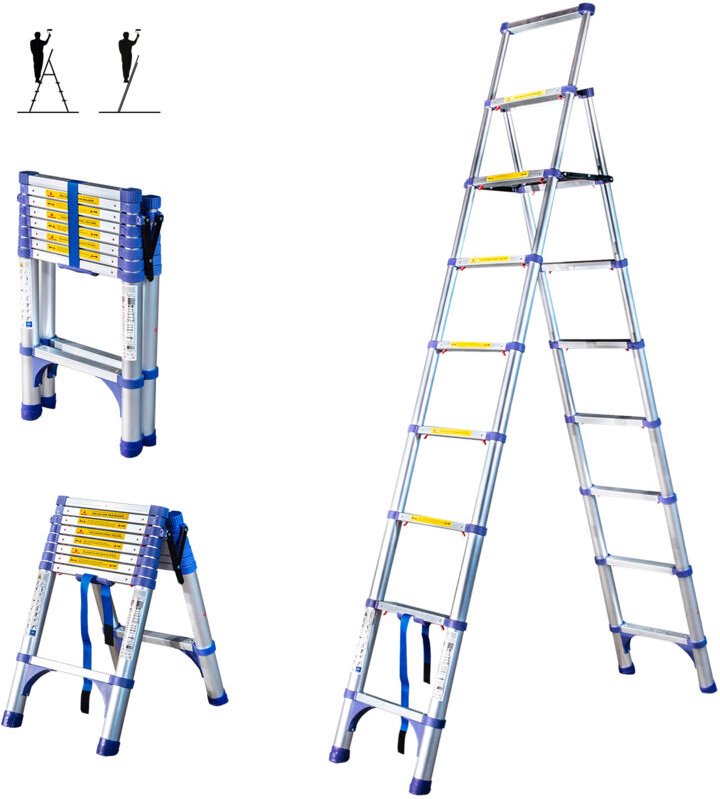 Teleskop-Trittleiter mit 9 Stufen EXTENDACT9, Teleskopleiter 2,6m+2,3 m, faltbare Teleskop-Trittleiter, Max. Arbeitshöhe...