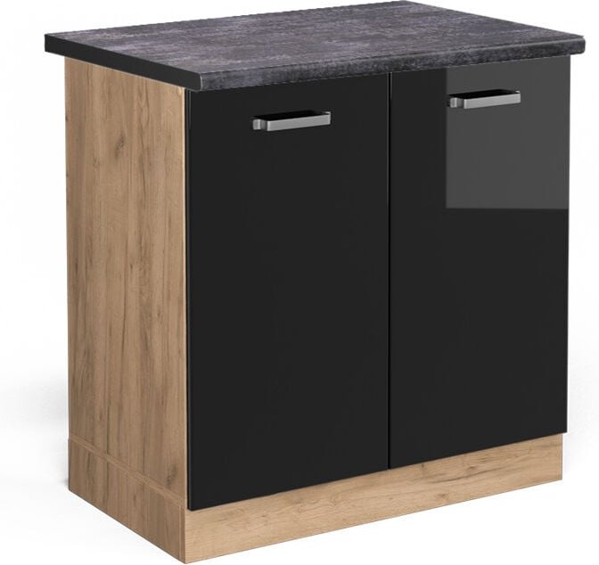 Vicco - Spülenunterschrank R-Line, Schwarz Hochglanz, 80 cm , ap Anthrazit