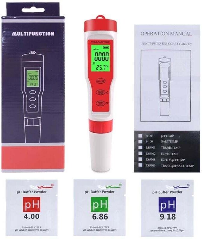 UlisemDigital PH/TDS/EC/Temperatur-Qualitätstester, Analysator für Wasser, Pools, Aquarien