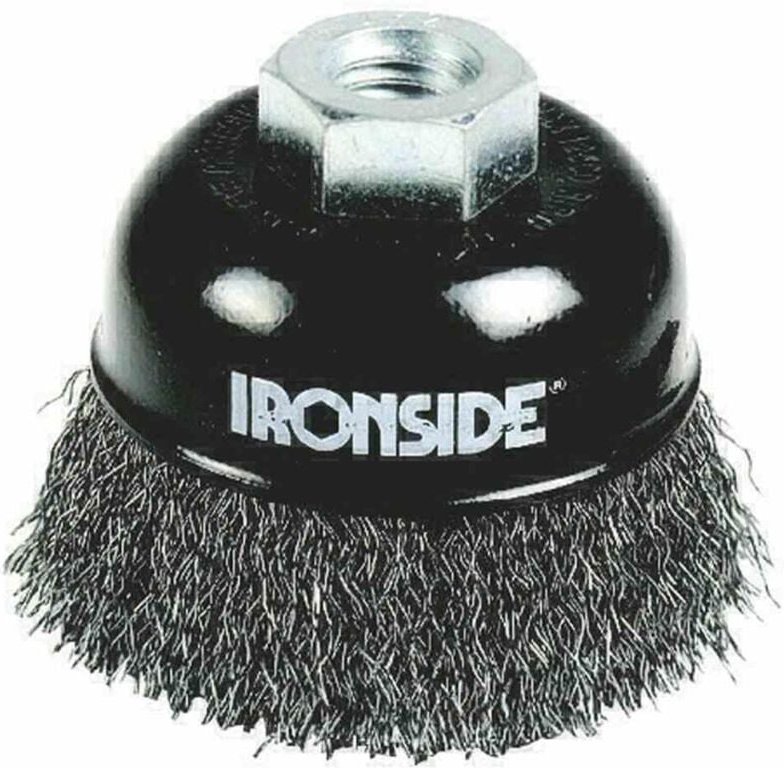 Ironside - Topfbürste Stahl ø 60 mm, für Winkelschleifer, gewellter Draht, mit Gewindeanschluss M14, Drahtstärke 0,30 mm