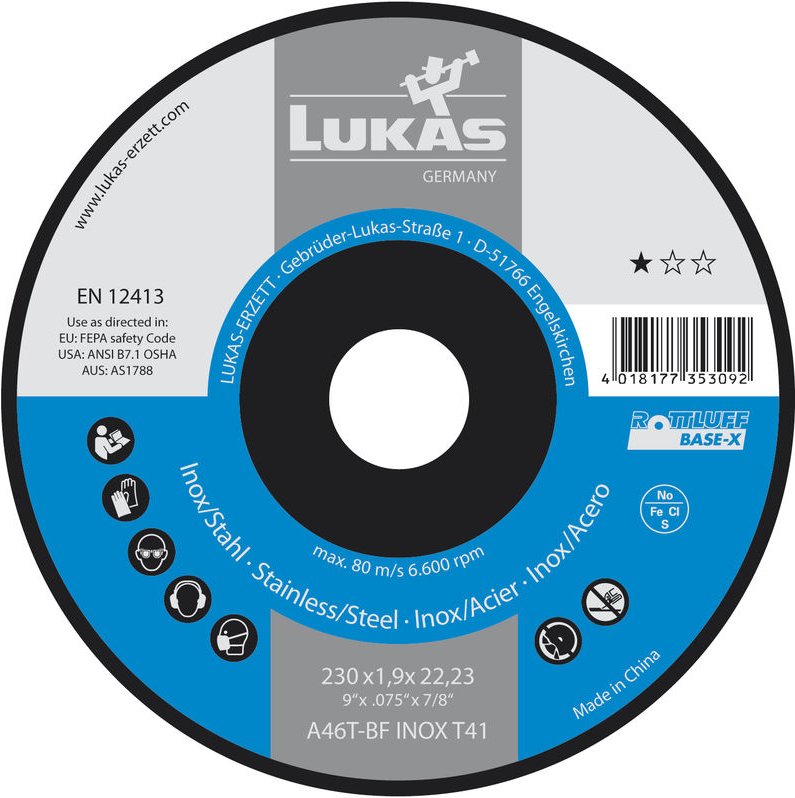 Thumbnail - Trennscheibe Base-X gerade Form 230 x 1,9 x 22,23 mm - Lukas