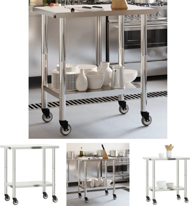 The Living Store - Küchen-Arbeitstisch mit Rollen 82,5x55x85 cm Edelstahl - Gastronomie