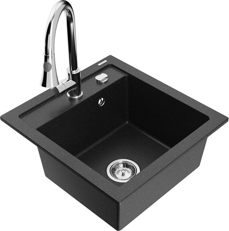 Vito 1-Becken-Granit-Spüle mit Mischbatterie Elia, Schwarz/Silbermetallic - 6503-73-670101-00 - Mexen