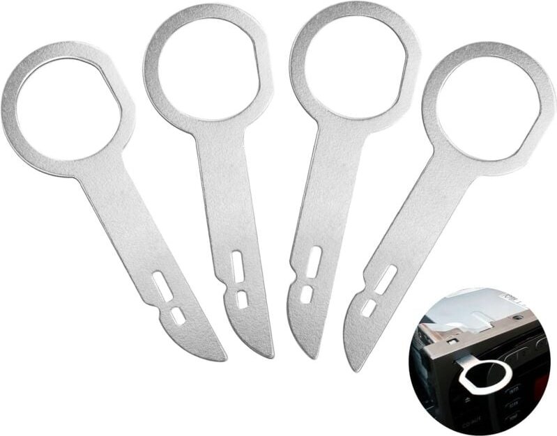 Autoradio-Entfernungsadapter, 4-teiliger Autoradio-Entfernungsschlüssel aus Edelstahl, Autoradio-Entriegelungswerkzeug, ...