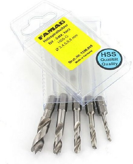 Holzspiralbohrer-Bit-Set hss-g 5-tlg. 1596.805.00 im Blister 3 4 5 6 8 mm - Famag