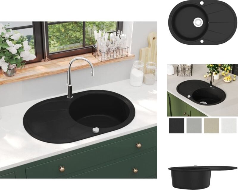 Küchenspülen & Spülbecken - Living Granitspüle Einzelbecken Oval Schwarz - Schwarz