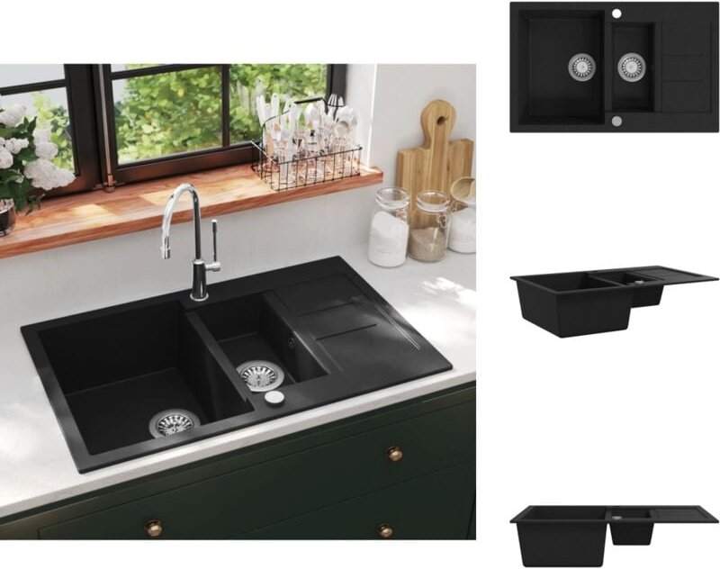 Küchenspülen & Spülbecken - Living Granitspüle Doppelbecken Schwarz - Schwarz