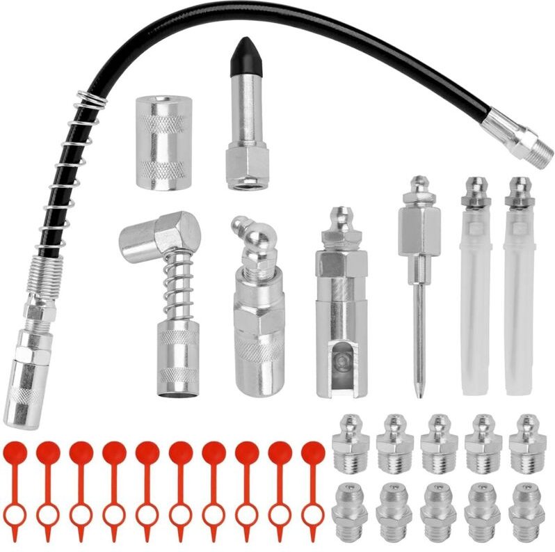 Schmieranschluss für Fettinjektoren mit flexiblem Verlängerungsschlauch für schwer zugängliche Stellen