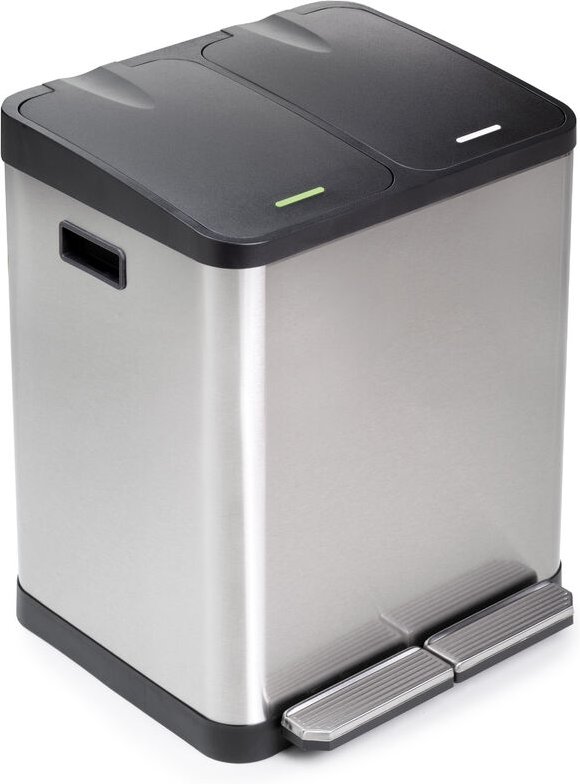 RecyclingRecyclingbehälterRecycle, Outdoor, mit Fächern , Deckelöffnung mit Fußpedal, 2x15Liter, Edelstahl - Emuca