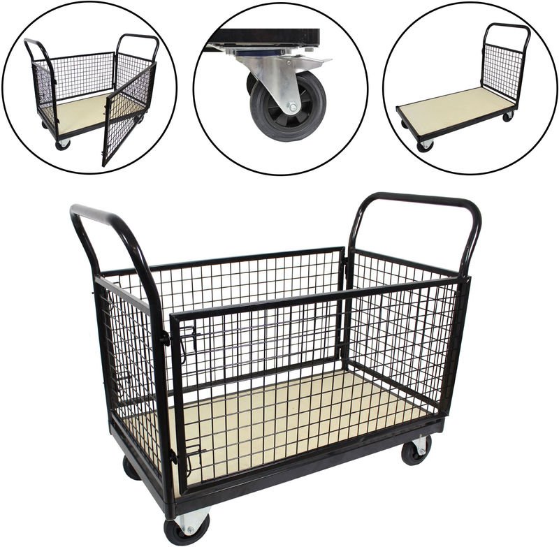 Gitterwagen Plattformwagen 500 kg 119x67x107cm Vierwandwagen Transportwagen Gitterrollwagen Bremse
