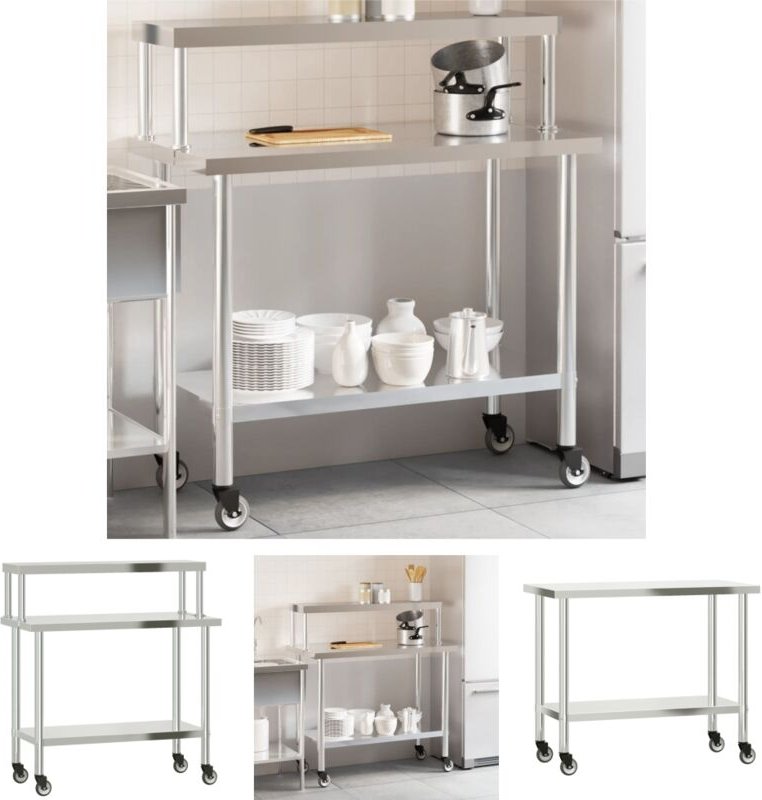 The Living Store - Küchen-Arbeitstisch mit Aufsatzboard 110x55x120 cm Edelstahl - Gastronomie