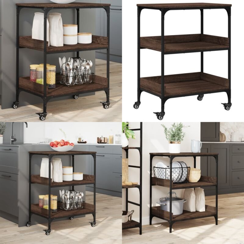 Küchenwagen Braun Eichen-Optik 60x41x80,5 cm Holzwerkstoff - Küchenwagen - Holzwerkstoff - Esstisch - Küchentisch - Retr...