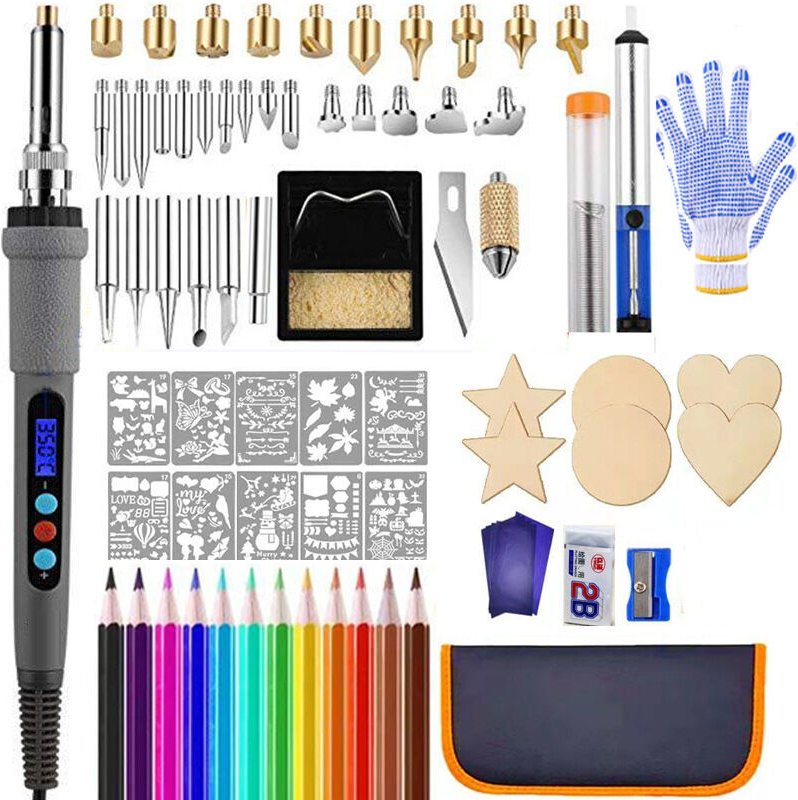 Holzbrennset, Elektrisches Lötkolben-Set 81-teilig, Holzbrenn-Brandmalerei mit LCD-Display, Einstellbarer Temperatur, Lö...