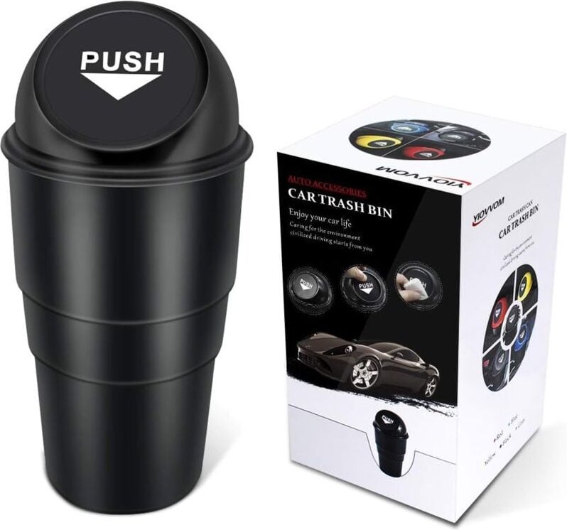 Auto-Getränkehalter, Mülleimer, kleiner Mini-Mülleimer, Auto-Mülleimer für Auto, Büro, Zuhause (schwarz)