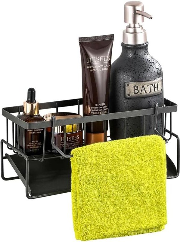 Schwammhalter mit extra Hängegestell für Küchenspüle, rostfreier Edelstahl-Schwamm-Organizer mit Selbstentleerung, Spülm...