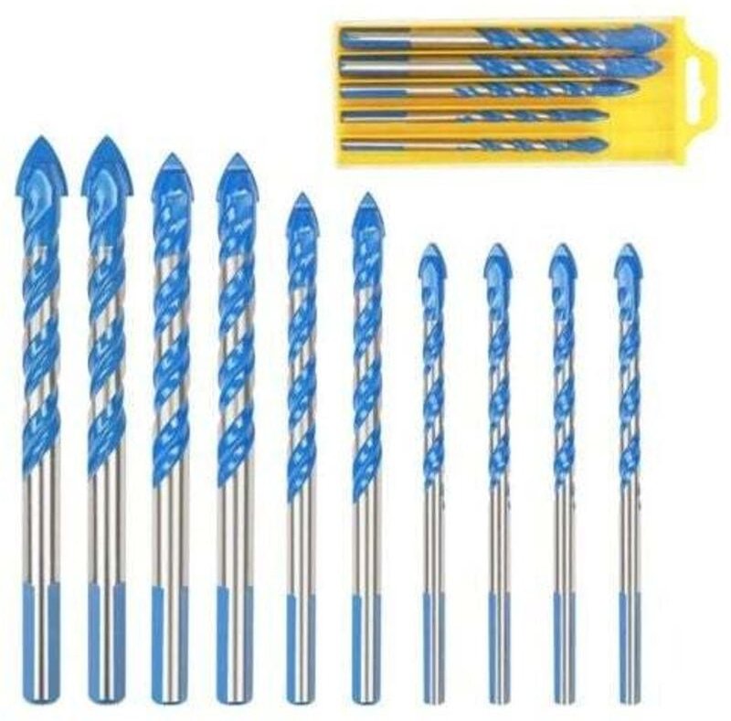 Glasfliesenbohrer, 10 Stück dreieckige Mehrmaterialbohrer für Porzellan, Metall, Glasfliesen, Marmor, Spiegel, Holz, 6 m...