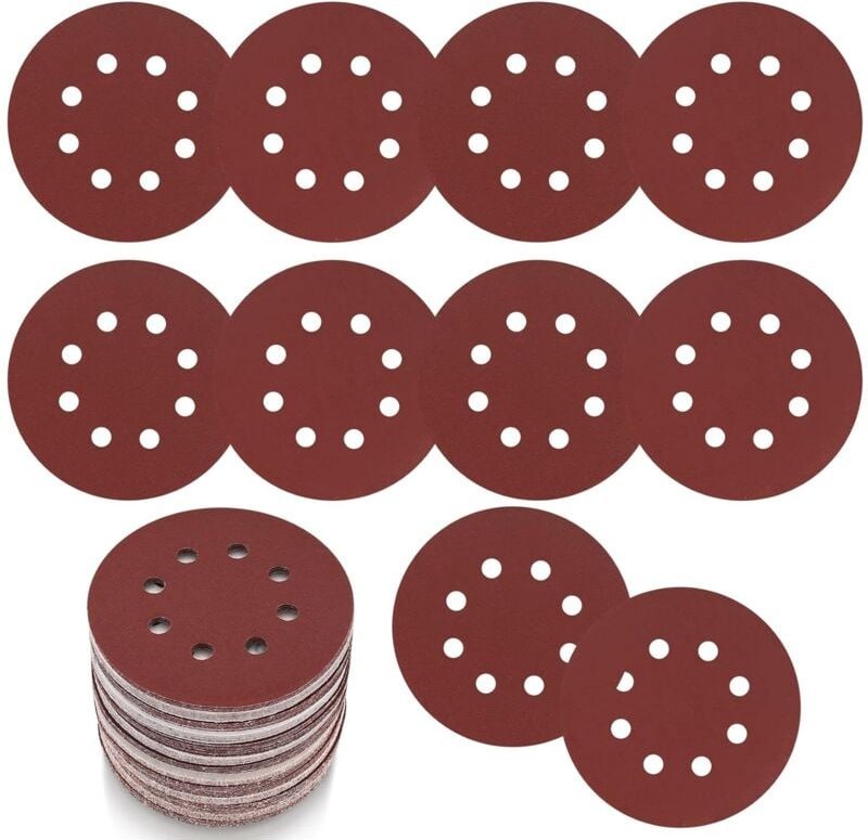 Thumbnail - 30 Stück Schleifscheiben 125 mm/5 Zoll, Schleifscheibe mit Körnung 80, Schleifpapier mit 8 Löchern, Schleifblätter für W...