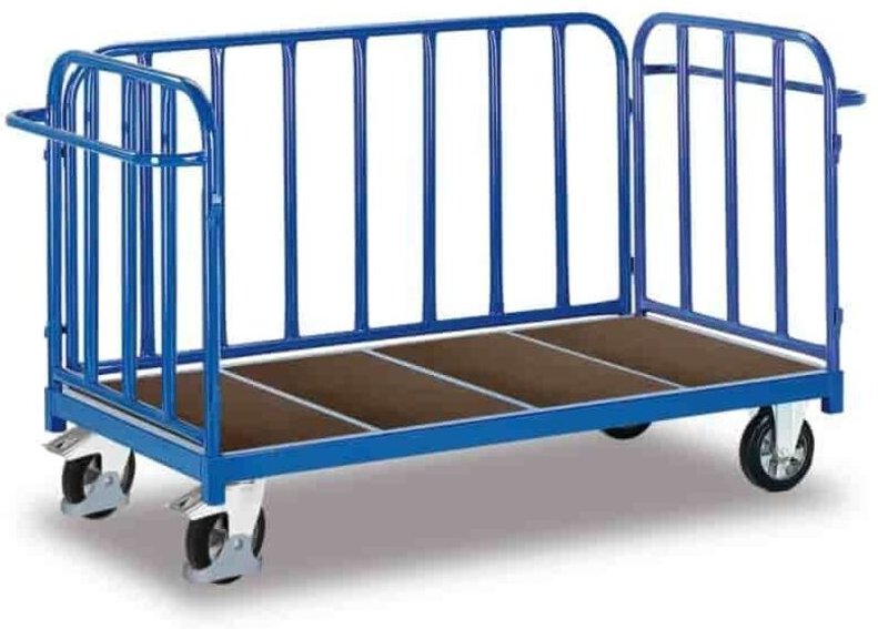 VARIOfit Dreiwandwagen mit senkrechten Streben Gummibereifung 500kg Tragkraft 2005x845mm