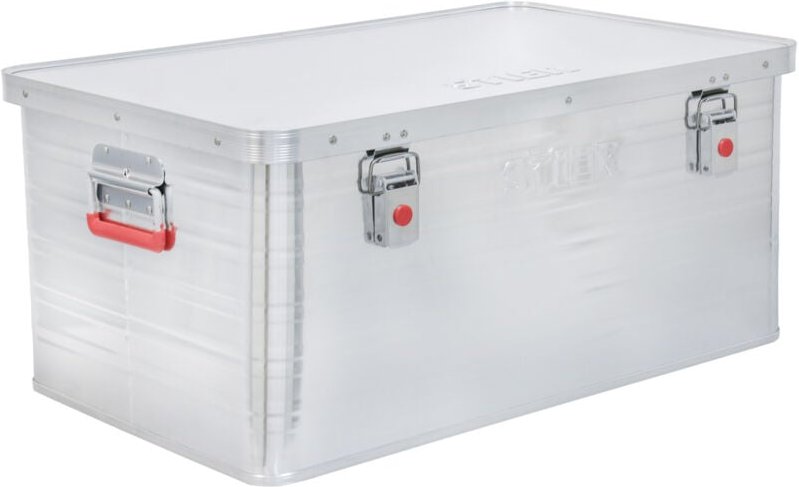 Alubox, Aluminiumbox 85L, Staub- und spritzwasserresistent mit Gummidichtung und 2 Klapphandgriffen, Alukiste mit Spannv...