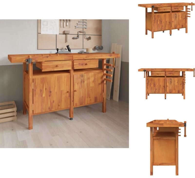 Werkbänke - Living Werkbank mit Schubladen Schraubstöcken 162x62x83 cm Akazienholz