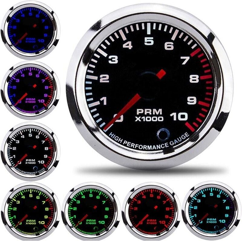 Thumbnail - Drehzahlmesser, Drehzahlmesser, Universal 52 mm / 2 Zoll 7 Farben Drehzahlmesser Umdrehungszähler mit Messbereich 0-1000...