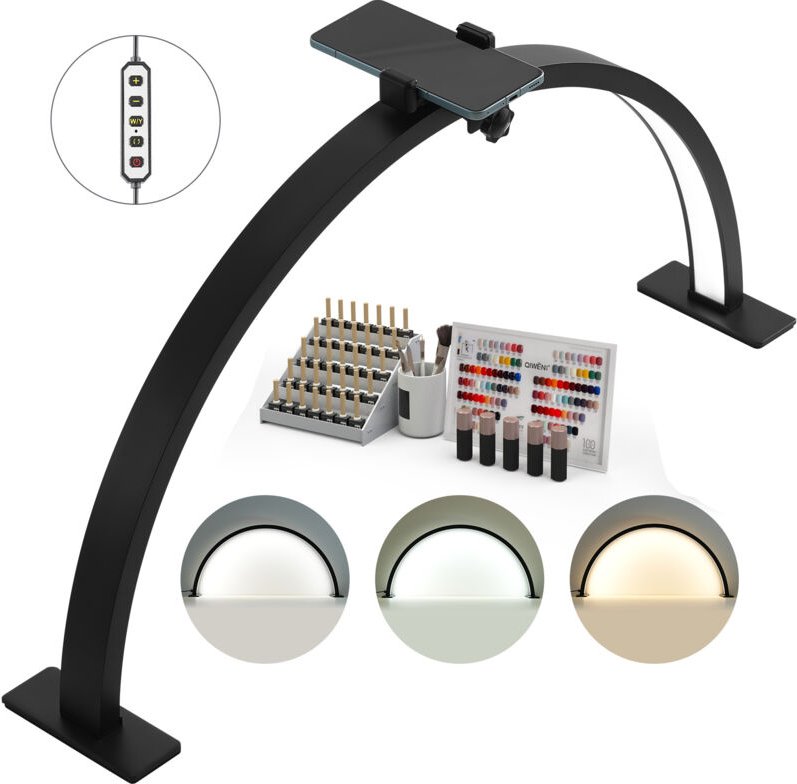 Mophorn Nagel-Schreibtischlampe – 30-W-Halbmond-Schreibtischlampe mit Handyhalterung. Helligkeit und Farbtemperatur eins...