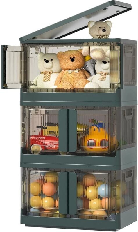 Faltbare Aufbewahrungsbox aus Kunststoff, 32 l, mit Deckel und 4 stapelbaren Rädern, für Kleidung, Spielzeug, Bücher, Au...