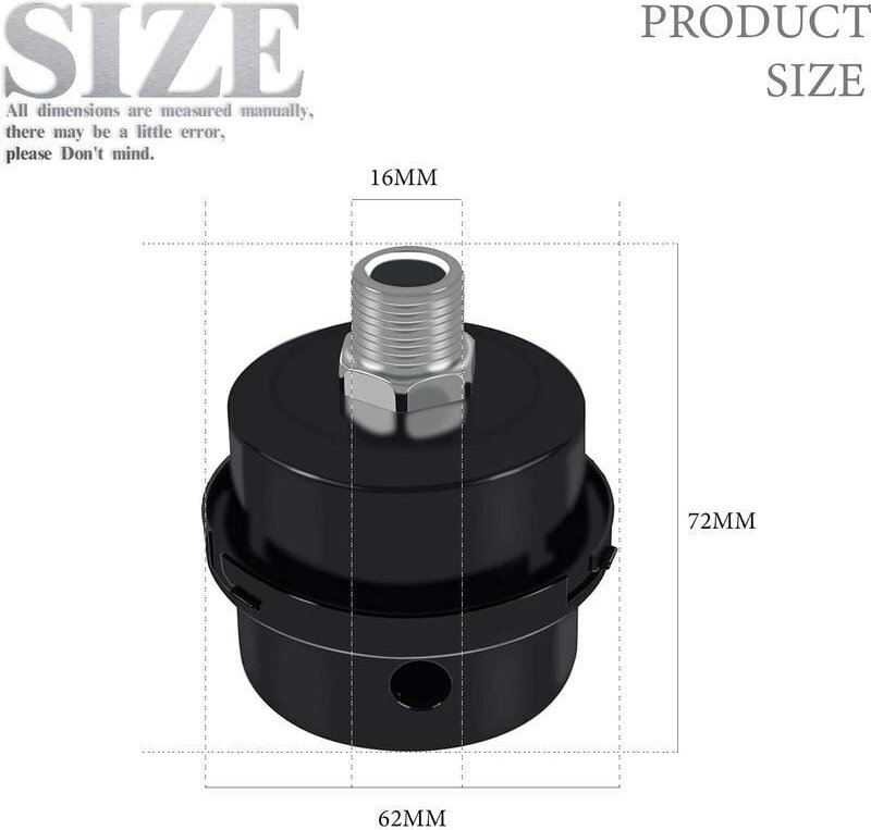 BR-Vie 2er-Pack Luftfilter für Kompressor, 3/8' Ölfreier Ersatz-Luftkompressor-Schalldämpfer mit 16 mm Gewinde (schwarze...
