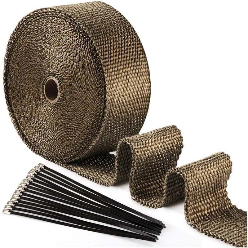 15 m x 50 mm Titan-Magma-Wärmedämmband + 10 schwarze Edelstahl-Kabelbinder für Motorrad-Auspuffkrümmer-Wärmedämmband..DE...