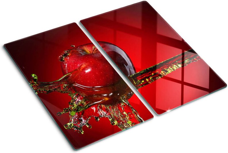 Glasschneideplatten - Schneidebrett aus Glas - Herdabdeckplatten - Gehärtetes Glas – 2x30x52 cm (2er Set) - Apfel und Wa...