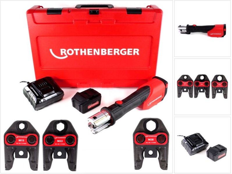 Rothenberger - romax 4000 elektrohydraulische Fitting - Pressmaschine Set Basic mit Pressbacken m 15-22-28mm