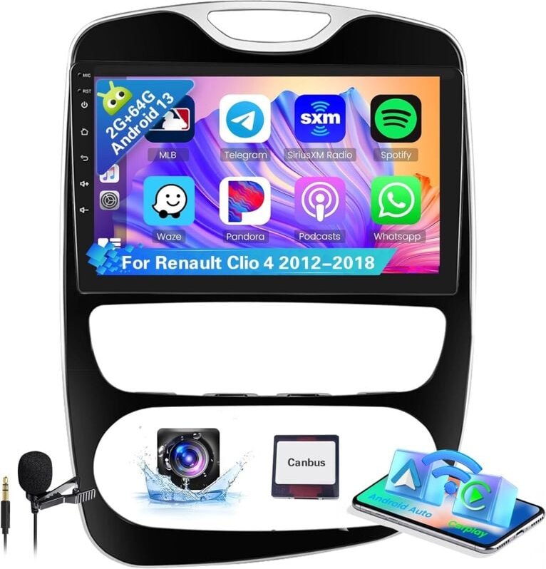 Core 4+64G Autoradio für Renault Clio 4 2012–2018, kabelloses Carplay, Android Auto, 9-Zoll-Touchscreen, Android Bluetoo...