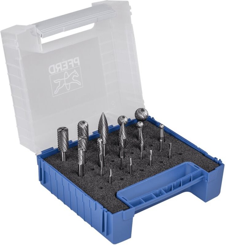 Hartmetall Frässtift Set 1500 Zahnung 3 PLUS/Z5 22-tlg. ø 16/12/10/8/6/3/2mm Schaft-Ø 6mm universal mittel fein - Pferd