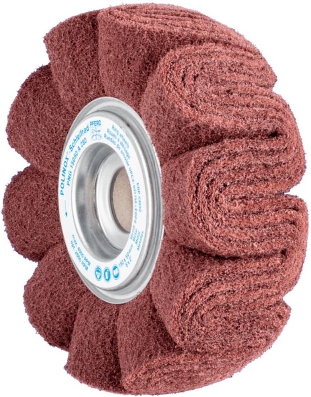 Thumbnail - Polinox Vlies-Schleifrad png ø 150x50mm Bohrung-Ø 25,4 mm A280 für Feinschliff und Finish - Pferd