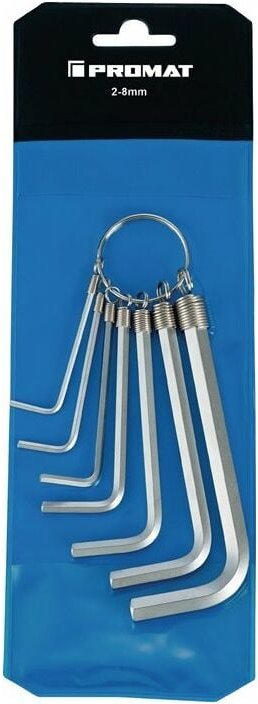 Winkelschraubendrehersatz 7-tlg.Ku.-Tasche sw 2-8mm kurz am Ring S2-Stahl Promat