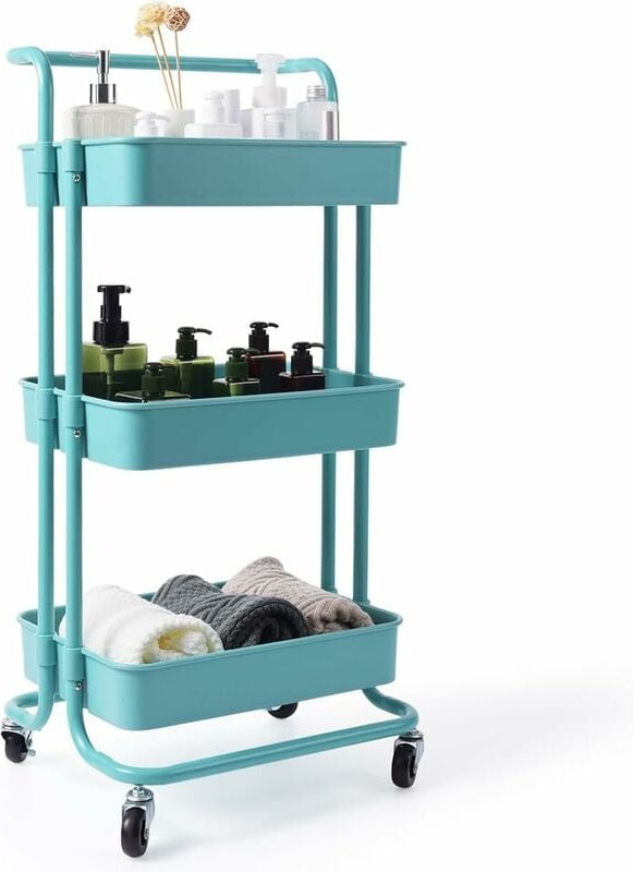 3-stöckiger Servierwagen mit Rollen, Küchenwagen Metall, Rollwagen für Badezimmer, Küche, Kinderzimmer, Allzweckwagen mi...