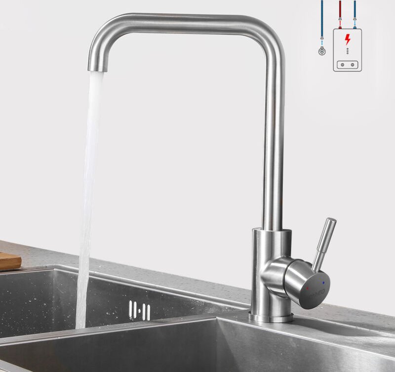 Niederdruck armatur Küche Wasserhahn aus Edelstahl, Die Küchenarmatur ist 360° Schwenkbar und für Kaltwasser und einen W...