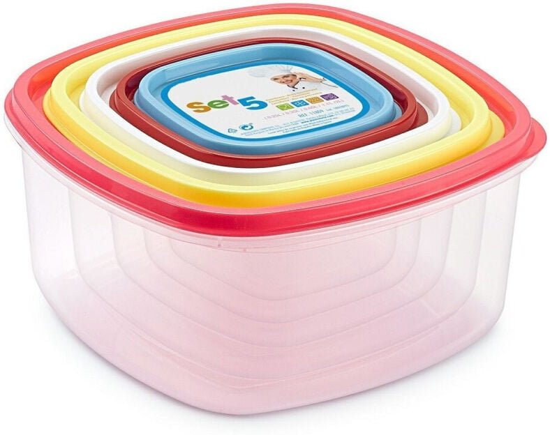 Trade Shop Traesio - Trade Shop - set mit 5 luftdichten lebensmittelbehältern mit quadratischem deckel, verschiedene grö...