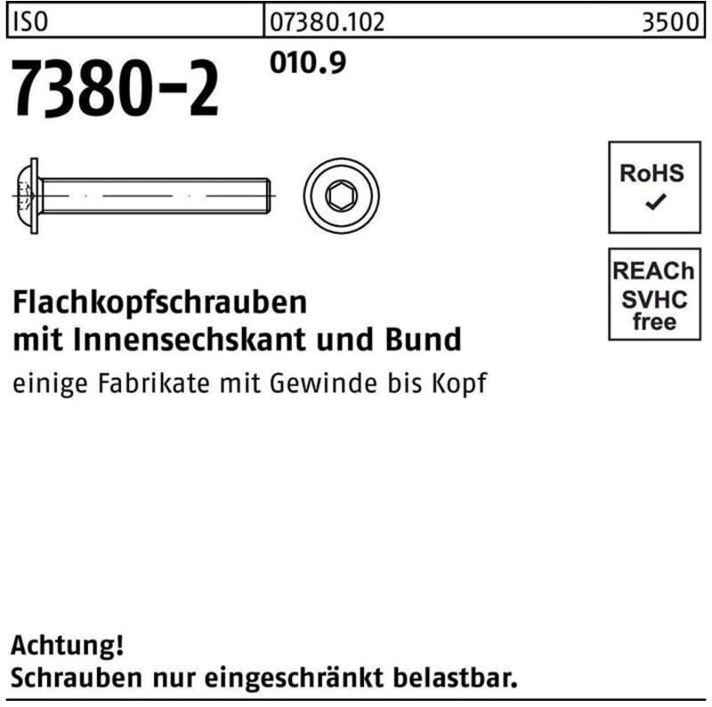 Thumbnail - No Brand - iso 7380-2 Flachkopf-Flanschschraube vg M4x25 Stahl 10.9 blank Innensechskant 500 Stk