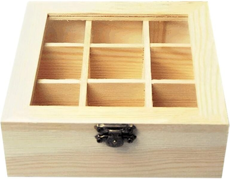 Tlily - Tee-Aufbewahrungsbox mit 9 Fächern, transparente Glasplatte, multifunktional, zur Aufbewahrung verschiedener Beu...