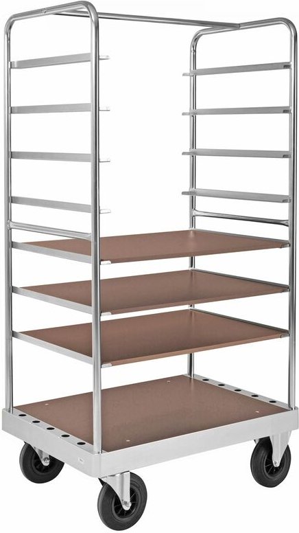 Kongamek Etagenwagen verzinkt 1900mm hoch mit 4 Ladeflächen 1105x742mm aus MDF mit Bremse