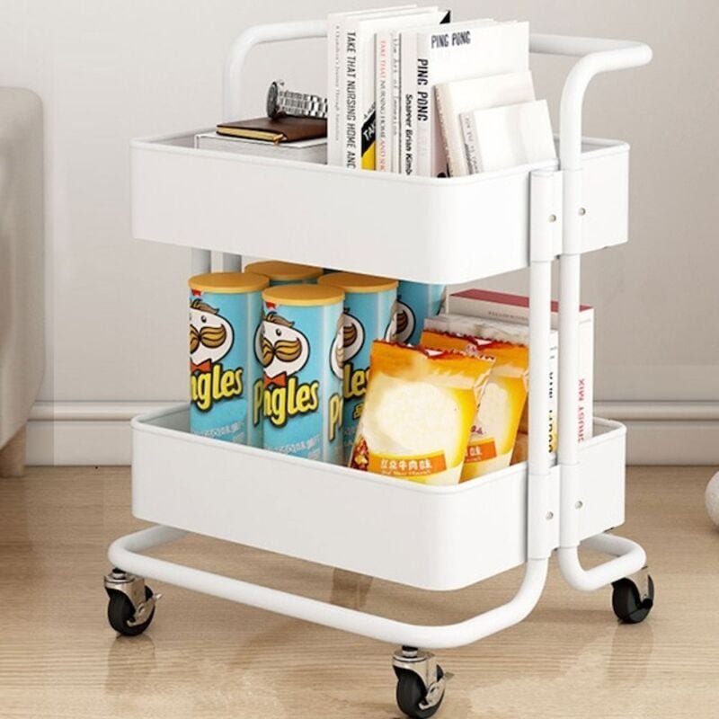 Tonchean - Aufbewahrungswagen mit 2 Ebenen, Räder für Büro, Küche, Bad, Wohnzimmer, Weiß