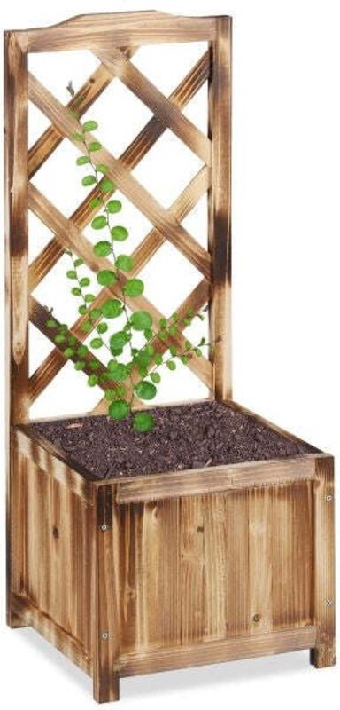 Flamed planter box with trellis