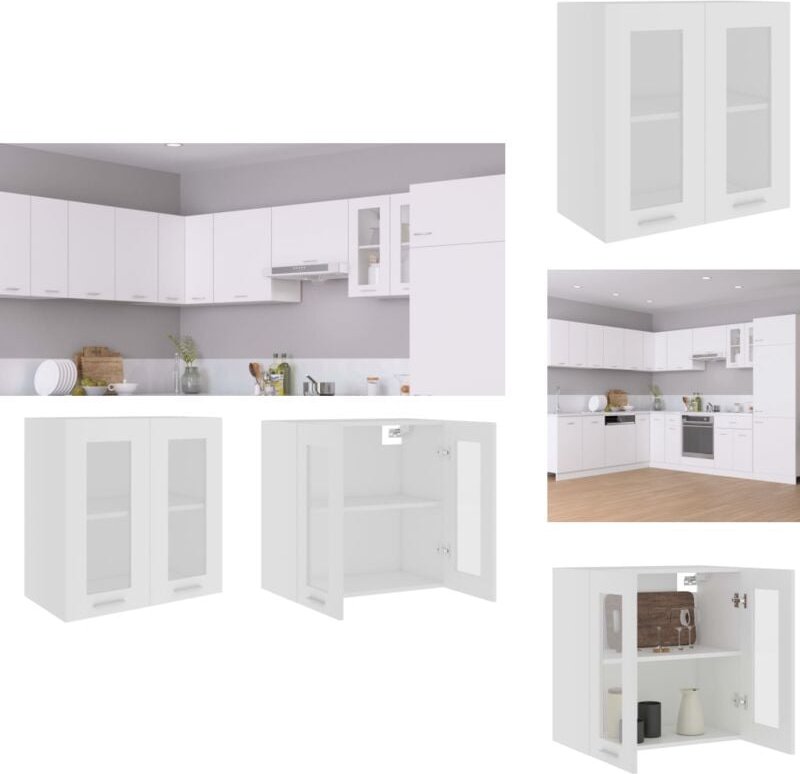 Hängeglasschrank Weiß 60x31x60 cm Holzwerkstoff - Küchenregal - Wandhängeschrank - Vitrine - Weißer Schrank - Regal Aus ...