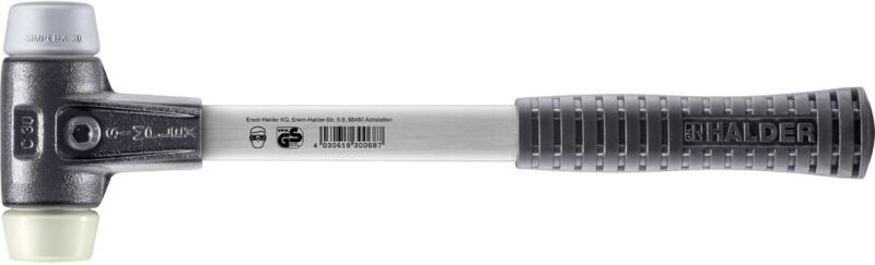 SIMPLEX-Schonhammer, TPE-mid / Nylon mit verstärktem Tempergussgehäuse und Fiberglasstiel D=30 mm 3738.030