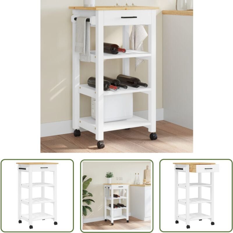 The Living Store Küchenwagen MONZA 48x40x90 cm Massivholz Kiefer - Holz Küchenwagen - Küchenschrank - Vintage Möbel - Kü...