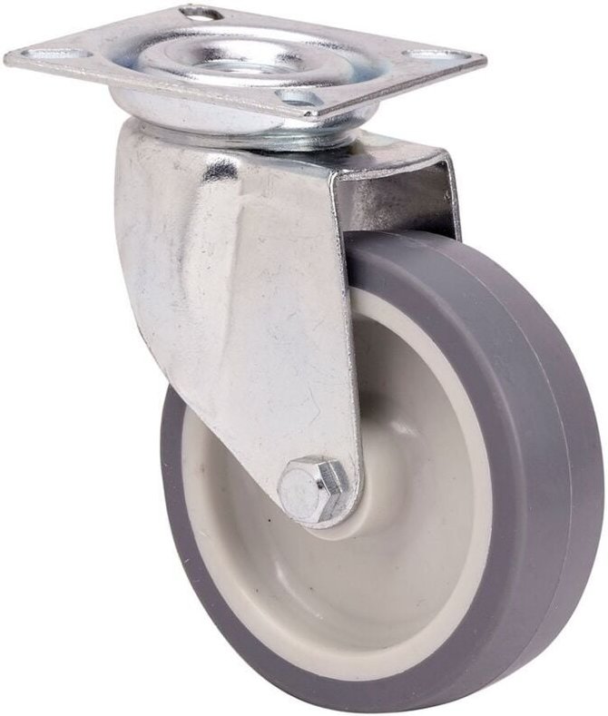 Gummi-Lenkrolle mit Platte und glatter Achse, grau, max. Tragkraft 50 kg, ø 6 cm