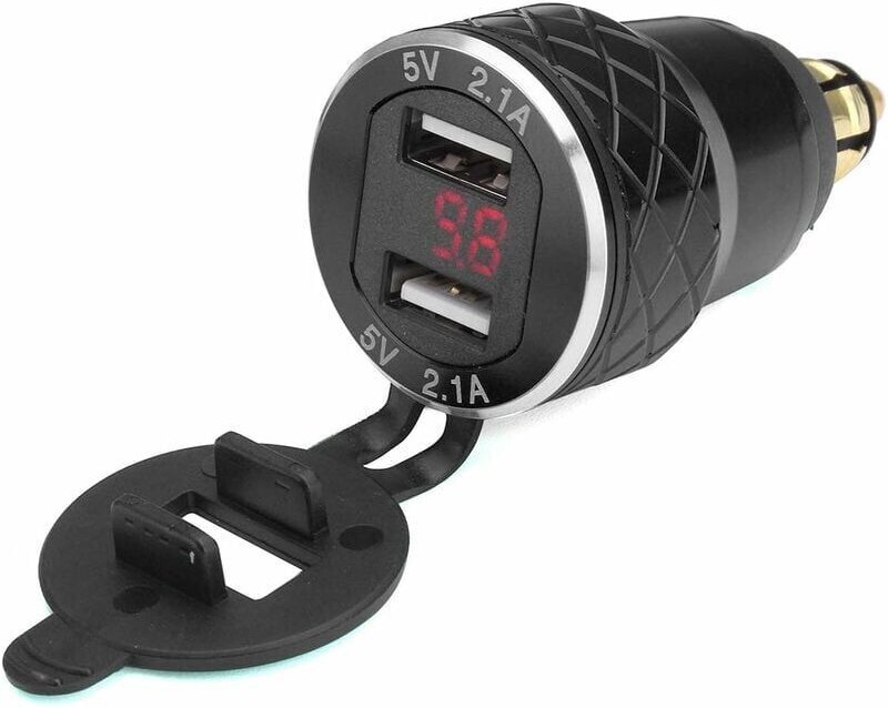 SNQ - 12 V-24 v 4,2 a Voltmeter, rote Motorrad-Doppel-USB-Ladebuchse für BMW-Motorräder – nur in Schwarz mit EU-Anschlüs...