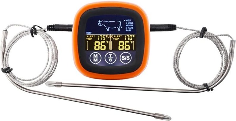 Fleischthermometer mit zwei Sonden, Touchscreen-Lebensmittelthermometer mit sofortiger Anzeige und Timer zum Kochen, Gri...
