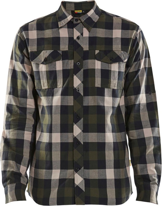 Arbeitshemd aus Flanell 3299 - Khaki/Schwarz XS